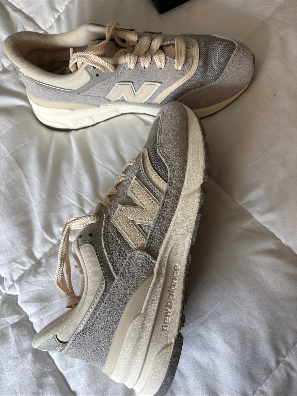 New Balance Gray and Cream Retro Runner Sneakers